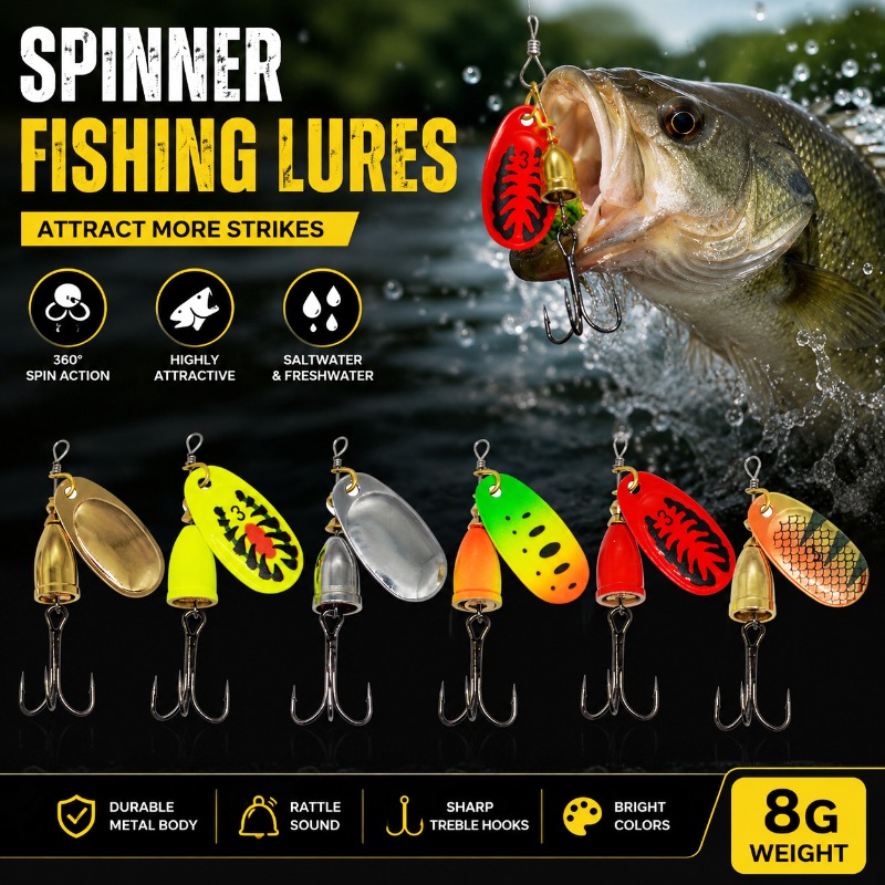 Fishing Lure Blade Bait - 釣り用スピナールアー 8g メタルブレード回転ベイト 真鍮ベルスピナーベイト トラウト、バス、パイク用 淡水釣り具